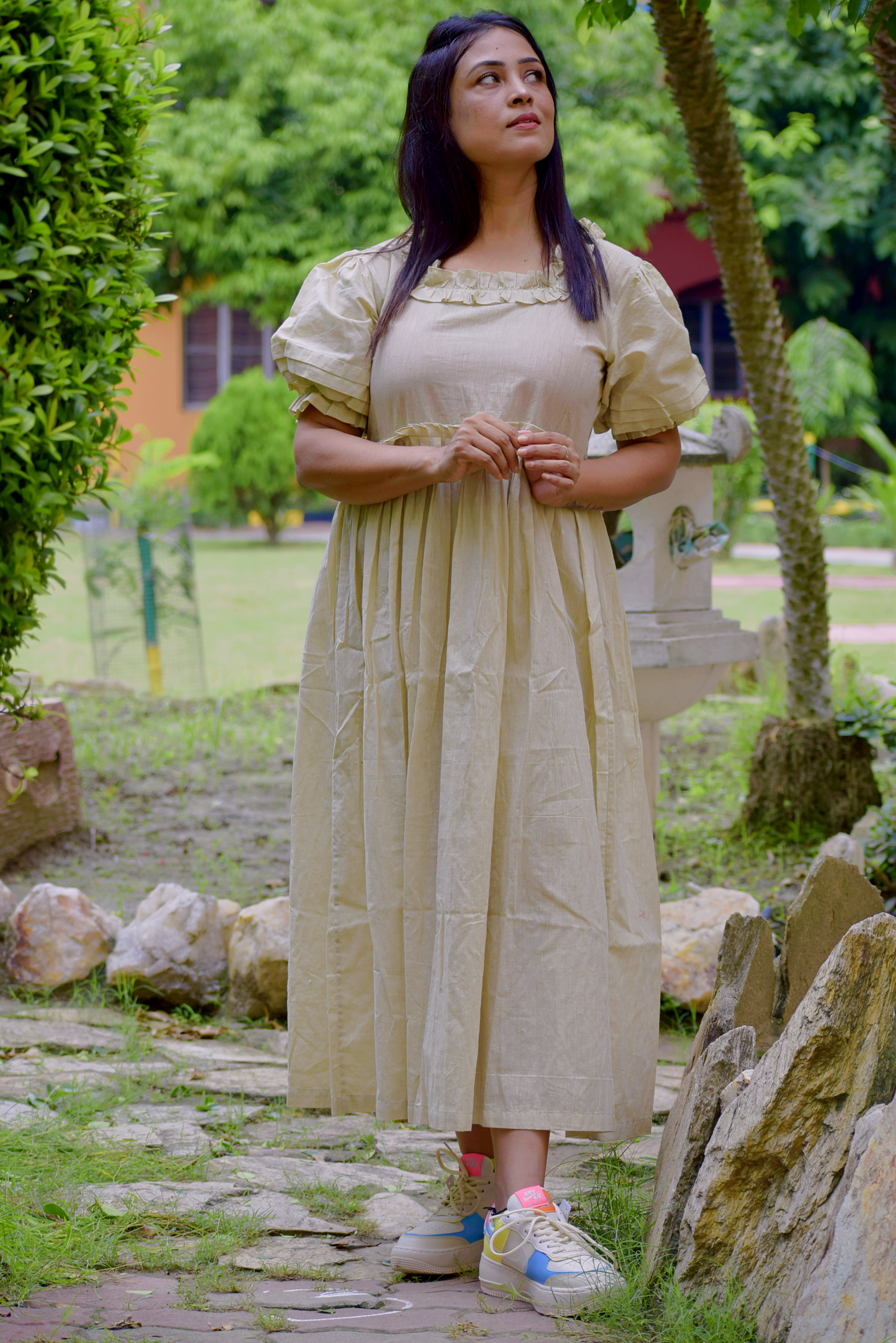 
                  
                    VICTORIAN MASQUERADE II – Puff-Sleeve Pin tuck Casual Wear / Summer Dress / Party Wear Ruffle Sleeves Dress in Cotton .
                  
                