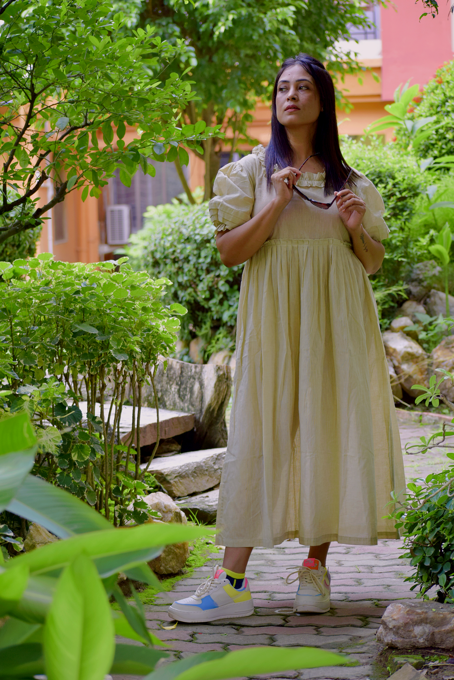 
                  
                    VICTORIAN MASQUERADE II – Puff-Sleeve Pin tuck Casual Wear / Summer Dress / Party Wear Ruffle Sleeves Dress in Cotton .
                  
                