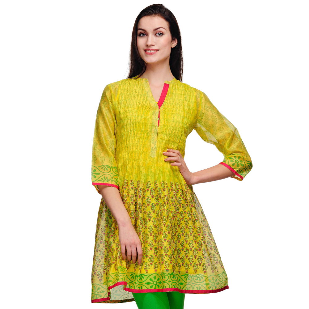 
                  
                    Yellow Block Print Cotton Silk Tunic
                  
                