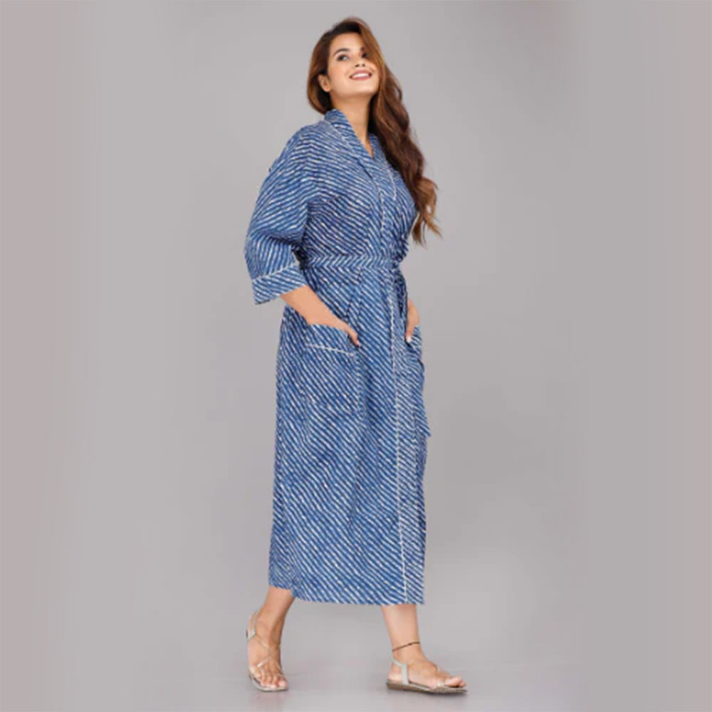 
                  
                    Lehariya Pattern Kimono Robe Long Bathrobe For Women (Blue)
                  
                