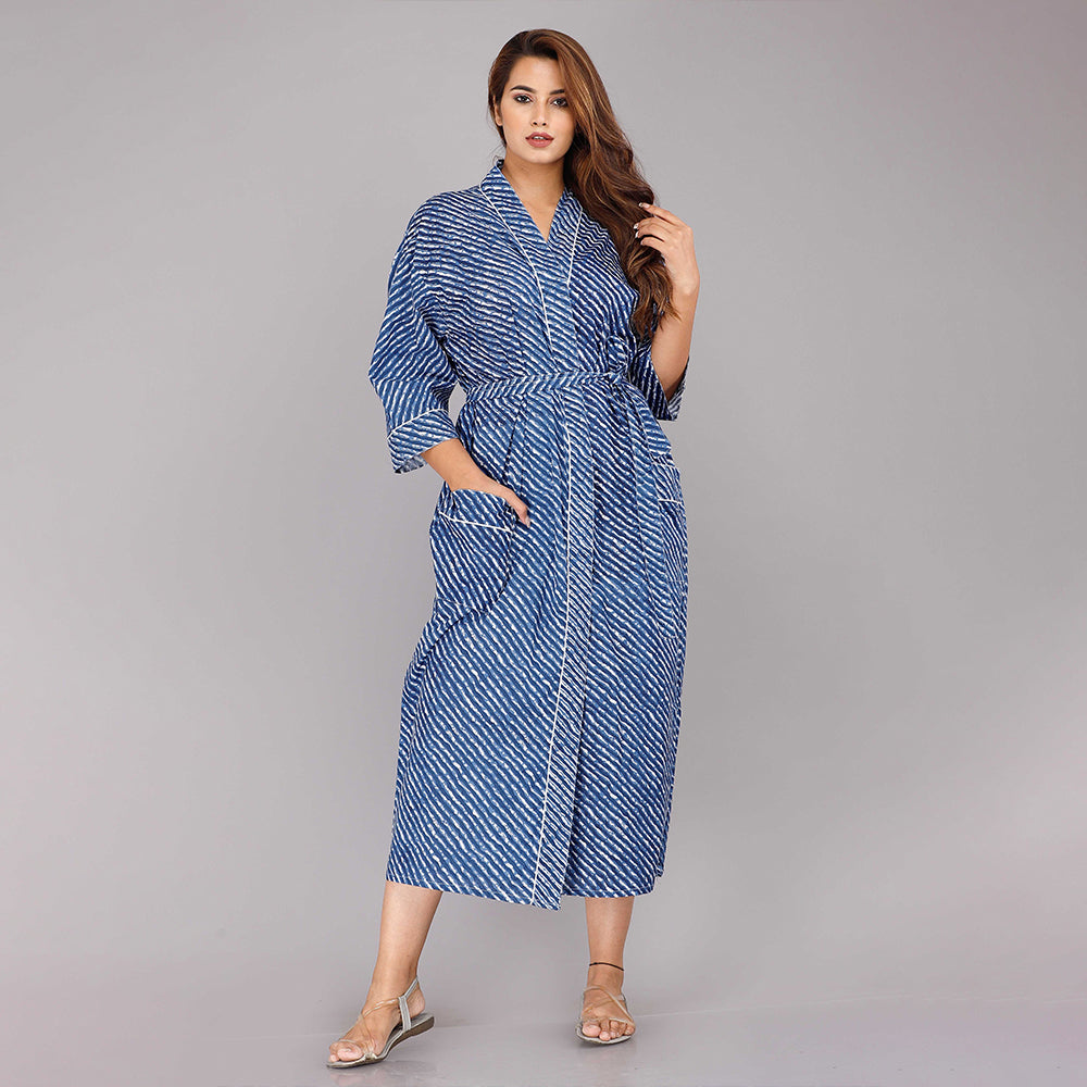 
                  
                    Lehariya Pattern Kimono Robe Long Bathrobe For Women (Blue)
                  
                