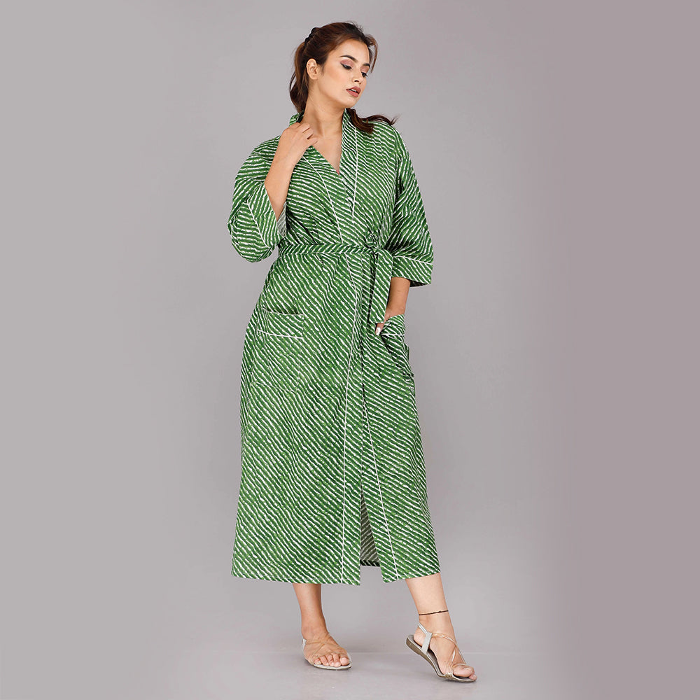 
                  
                    Lehariya Pattern Kimono Robe Long Bathrobe For Women (Green)
                  
                