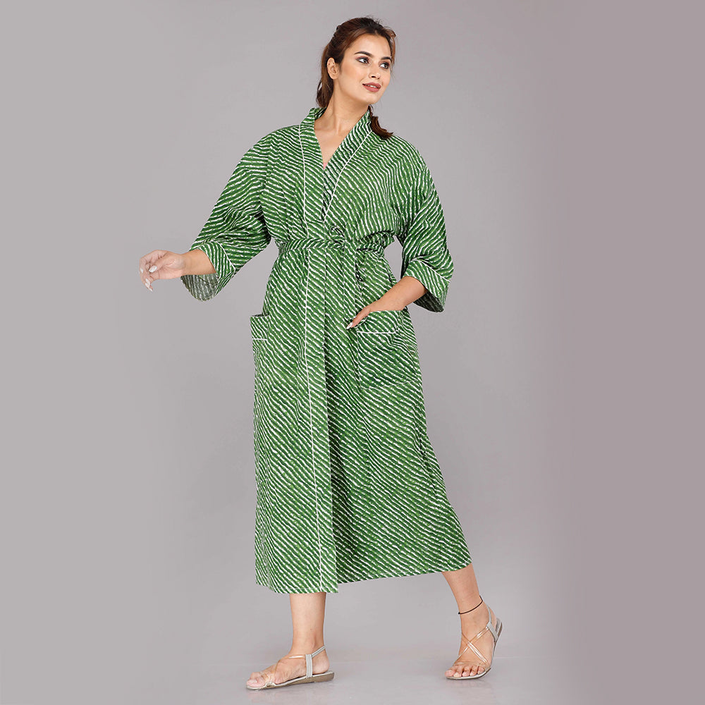 
                  
                    Lehariya Pattern Kimono Robe Long Bathrobe For Women (Green)
                  
                