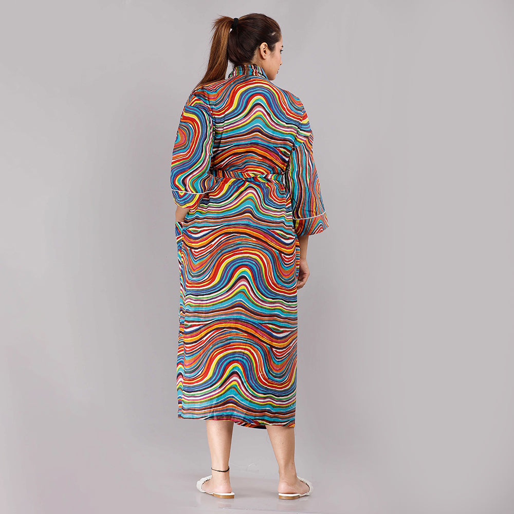 
                  
                    Lehariya Pattern Kimono Robe Long Bathrobe For Women (Multi)
                  
                