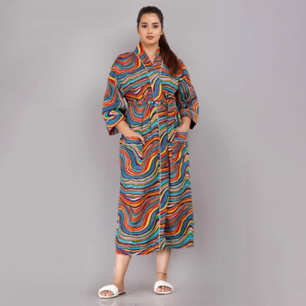 
                  
                    Lehariya Pattern Kimono Robe Long Bathrobe For Women (Multi)
                  
                