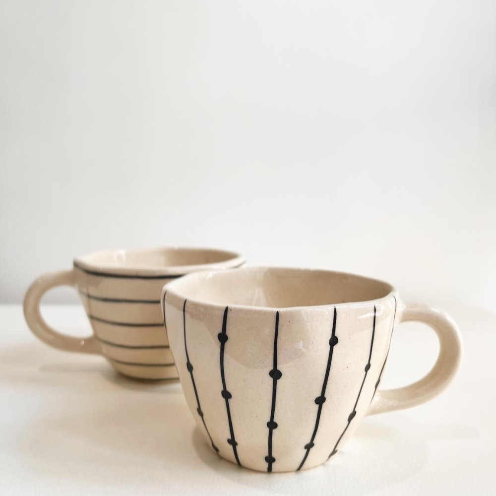 'Meeting Lines' Coffee Cups Pair - Kreate- Cups & Mugs