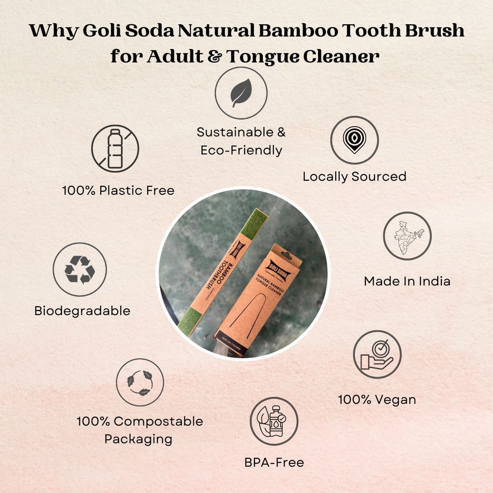 
                  
                    Goli Soda Natural Bamboo Toothbrush with Soft Plant Bristles & Bamboo Tongue Cleaner
                  
                