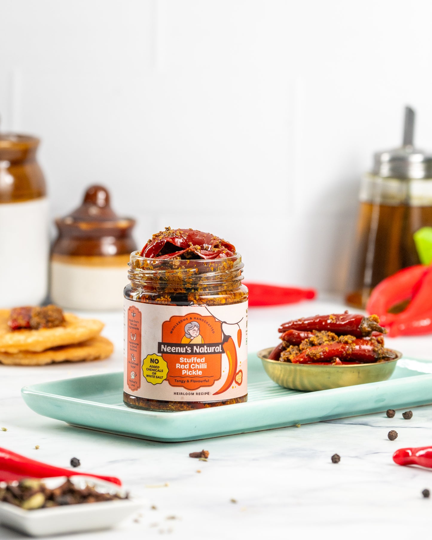 
                  
                    Stuffed Red chilli pickle
                  
                