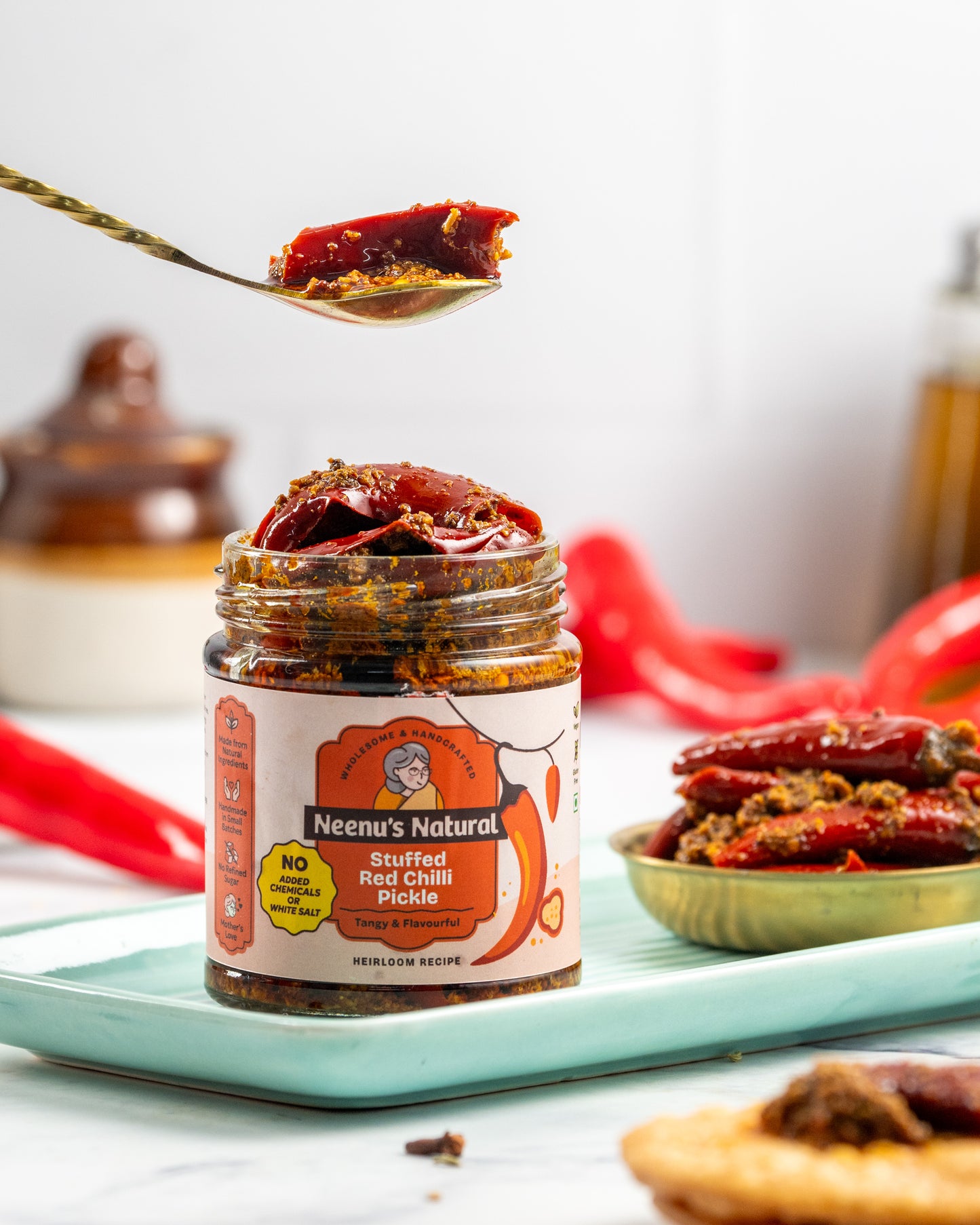 
                  
                    Stuffed Red chilli pickle
                  
                