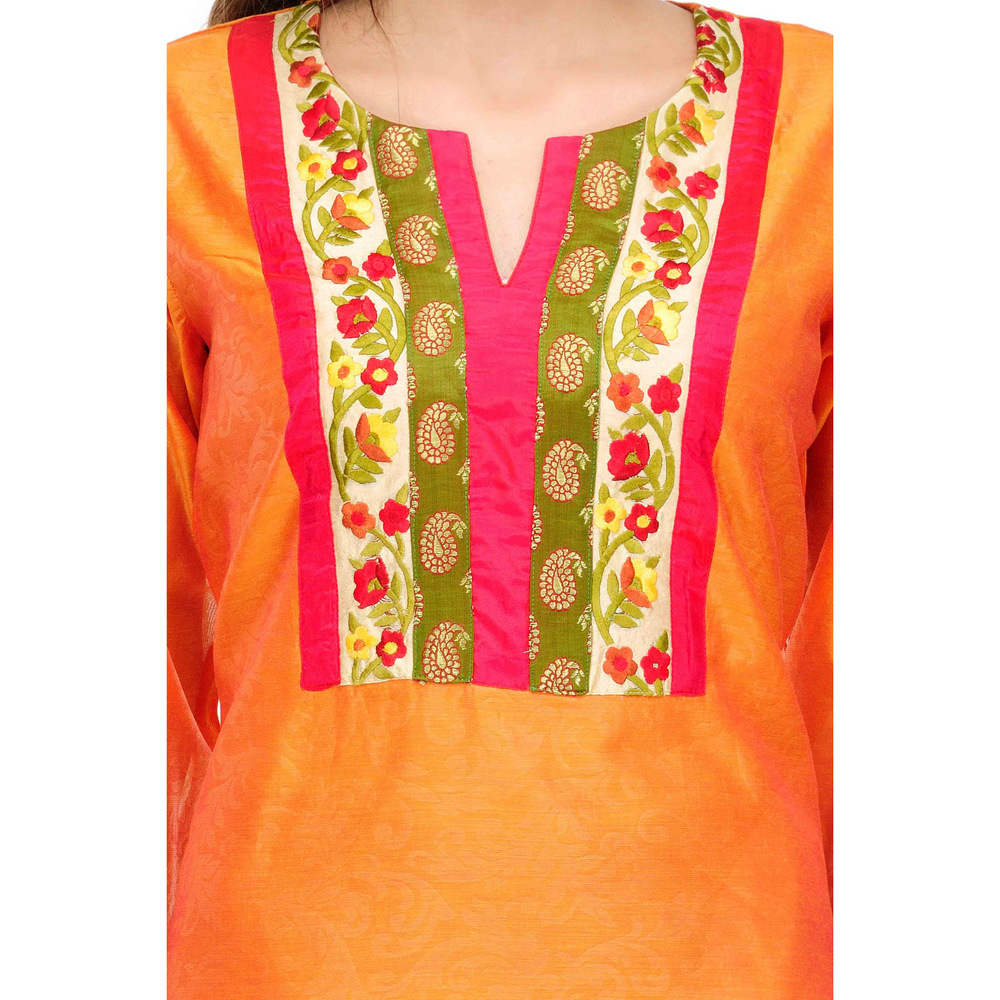 
                  
                    Orange Cotton Silk Embroidery Kurta
                  
                