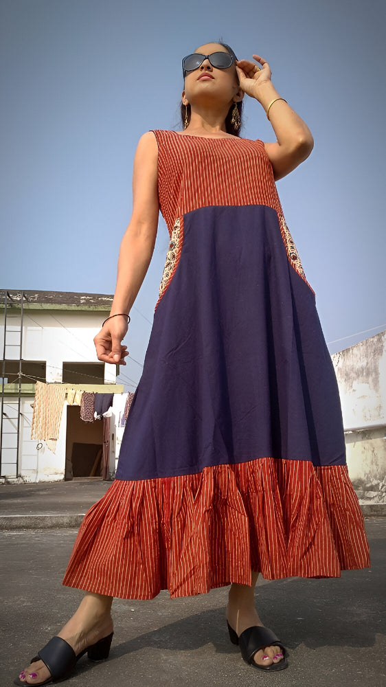 
                  
                    ZARANJ- Slim fit, Sleeveless One-Piece Free Flow Frilled A Line Dress with side pockets and round Neck
                  
                