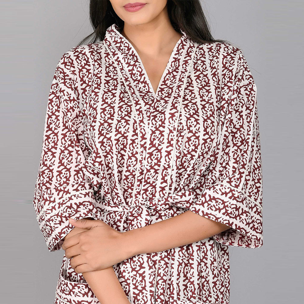 
                  
                    Plant Pattern Kimono Robe Long Bathrobe For Women (Brown)
                  
                