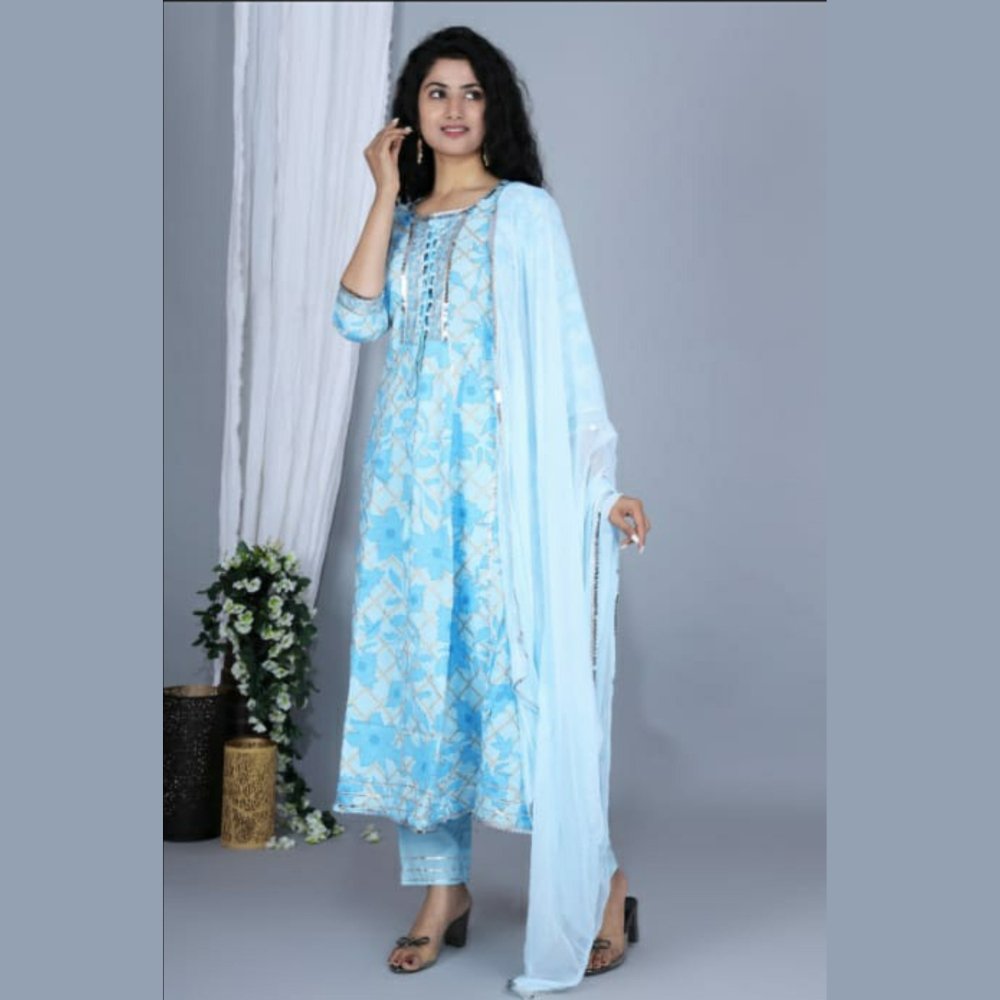 Ras Ethnic Blue Anarkali Suit With Dupatta Set - Kreate- Kurtis & Salwar Suits
