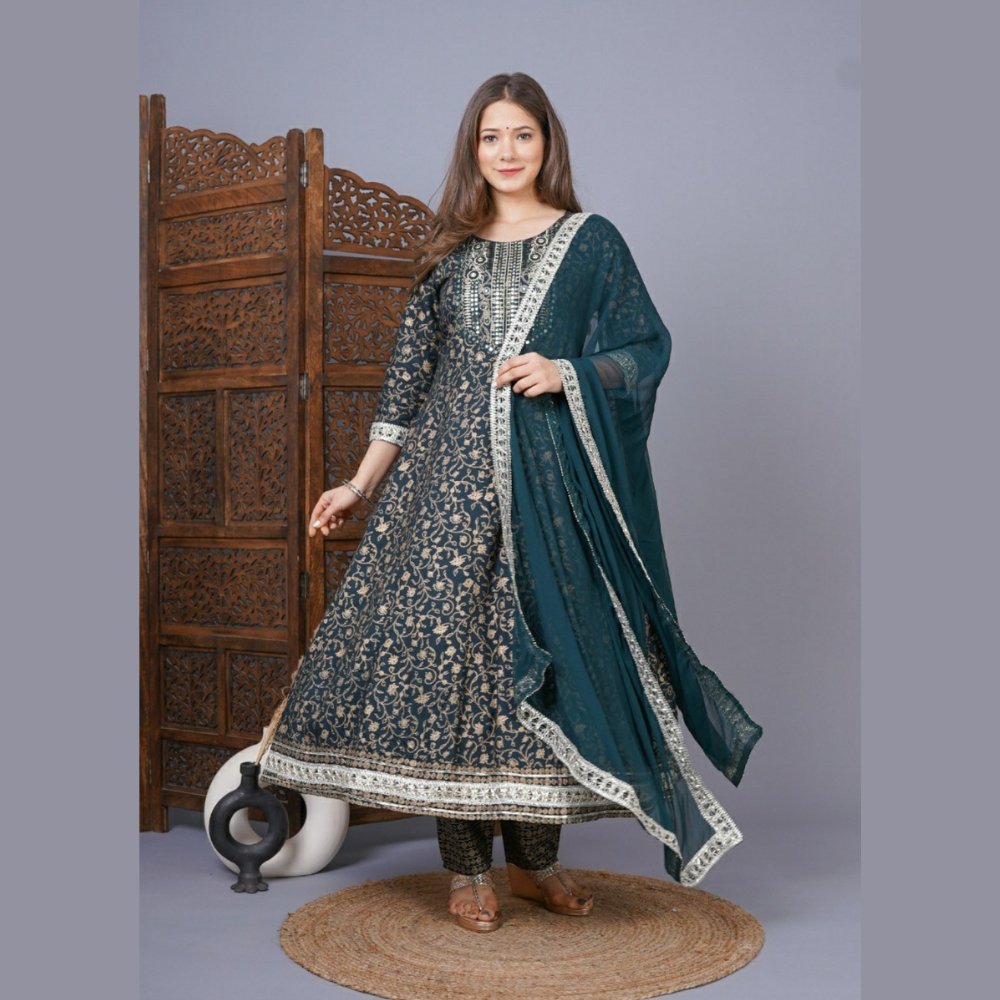 Ras Ethnic Women Dark Green Anarkali Suit With Dupatta - Kreate- Kurtis & Salwar Suits