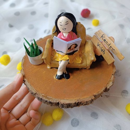
                  
                    Reader girl custom miniature table top for readers | Gender customisation available - Kreate- Table Decor
                  
                