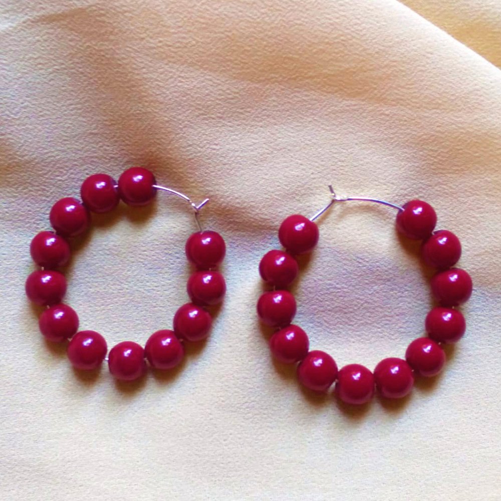 Red Beads Hoop Earrings - Kreate- Earrings