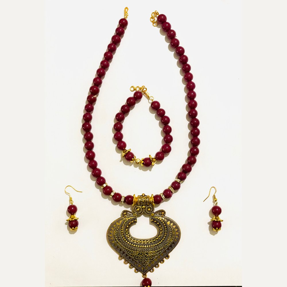 Red Beads Jewellery Set - Kreate- Jewellery Sets