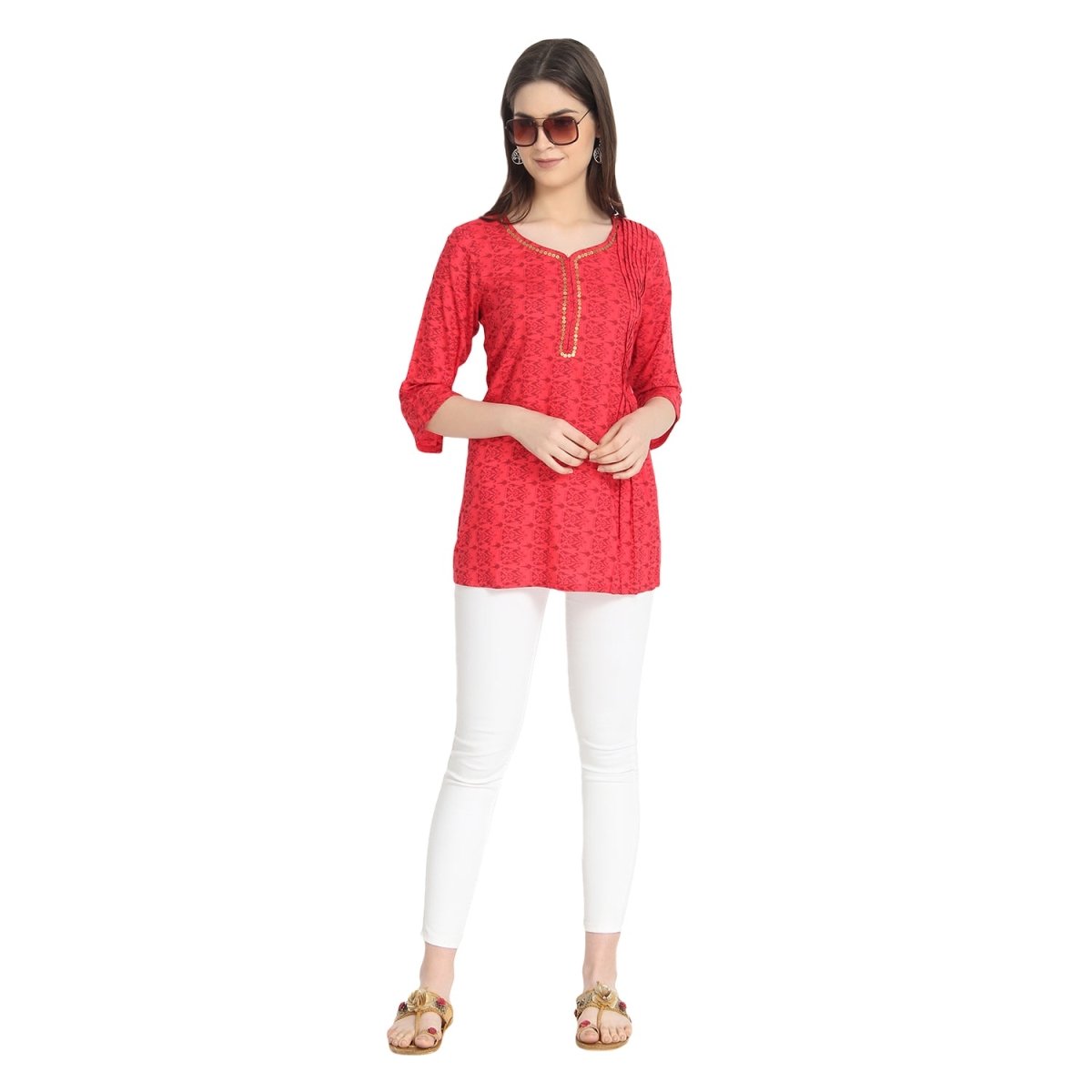 
                  
                    Red Block Print Tunic - Kreate- Kurtis & Salwar Suits
                  
                