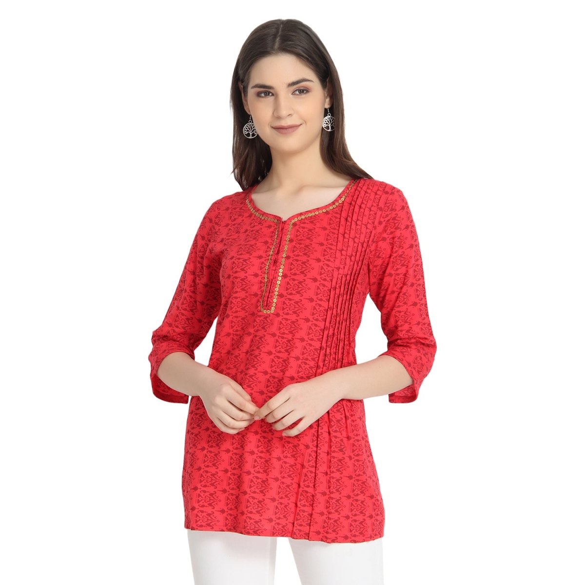 Red Block Print Tunic - Kreate- Kurtis & Salwar Suits