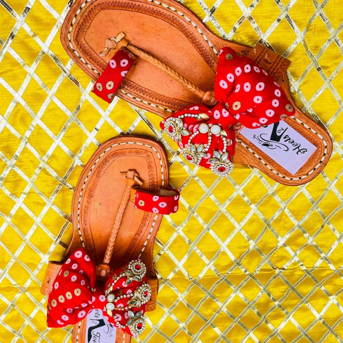 
                  
                    Red Chunri Bow Kolhapuri Slippers - Kreate- Women's Footwear
                  
                