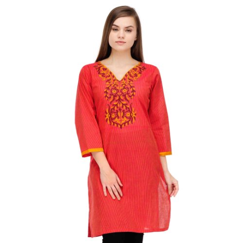 Red Cotton Block Print Kurta - Kreate- Kurtis & Salwar Suits