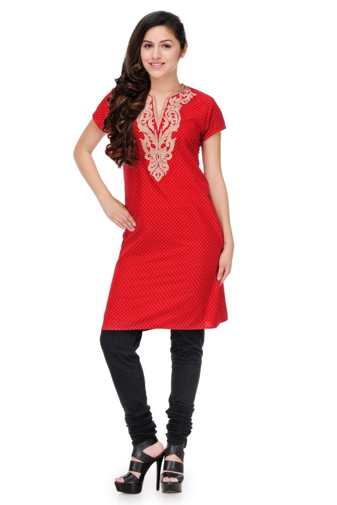 
                  
                    Red Cotton Embroidery Kurta - Kreate- Kurtis & Salwar Suits
                  
                
