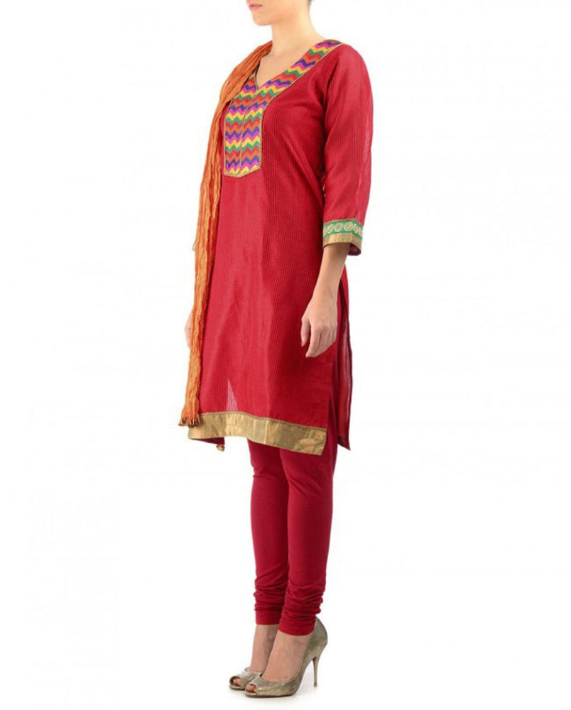 
                  
                    Red Cotton Silk Kurta - Kreate- Kurtis & Salwar Suits
                  
                