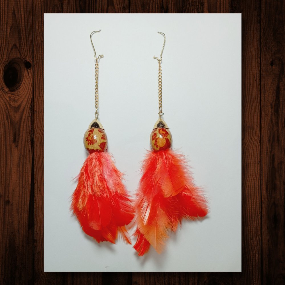 Feather with Arrows in Red and Orange Earrings Feather with Arrows in Red and Orange Earrings