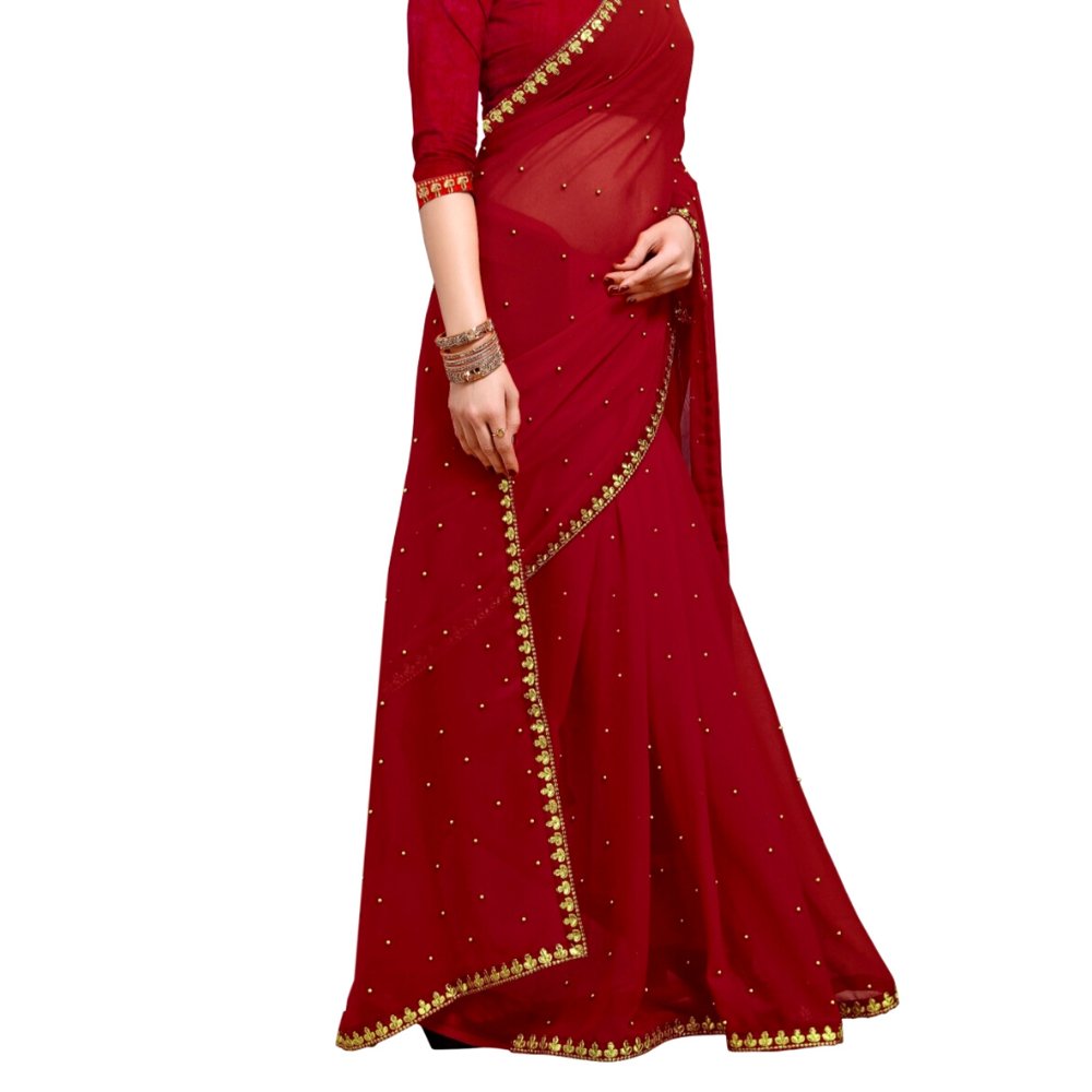 
                  
                    Red Georgette Saree - Kreate- Sarees & Blouses
                  
                