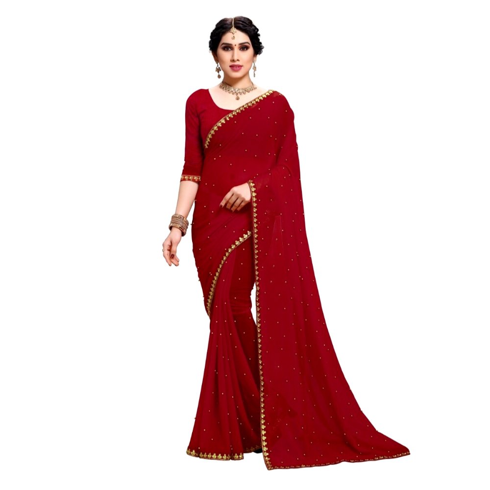 Red Georgette Saree - Kreate- Sarees & Blouses