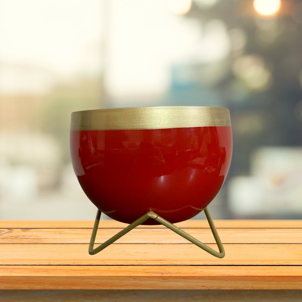 Red Gold Metal Pot - Kreate- Planters & Pots