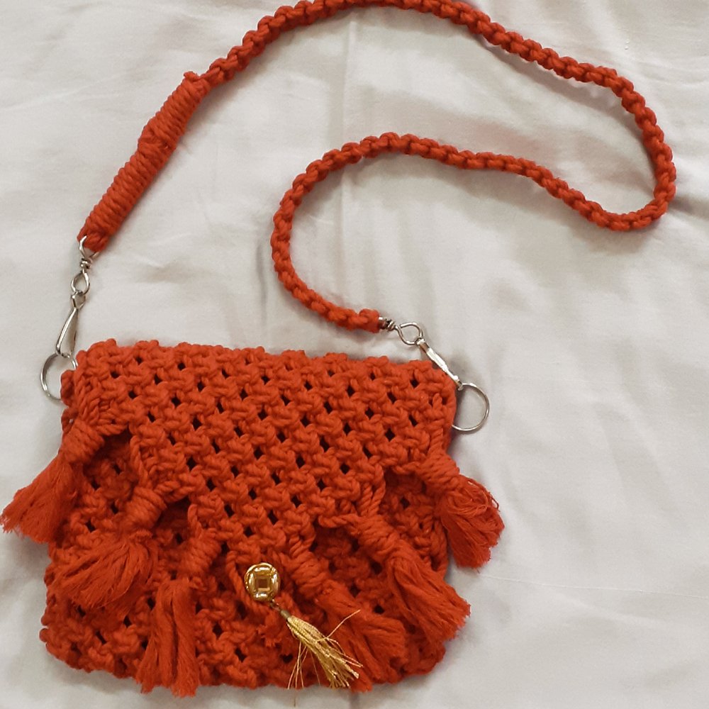 Red Macrame Purse - Kreate- Sling Bags