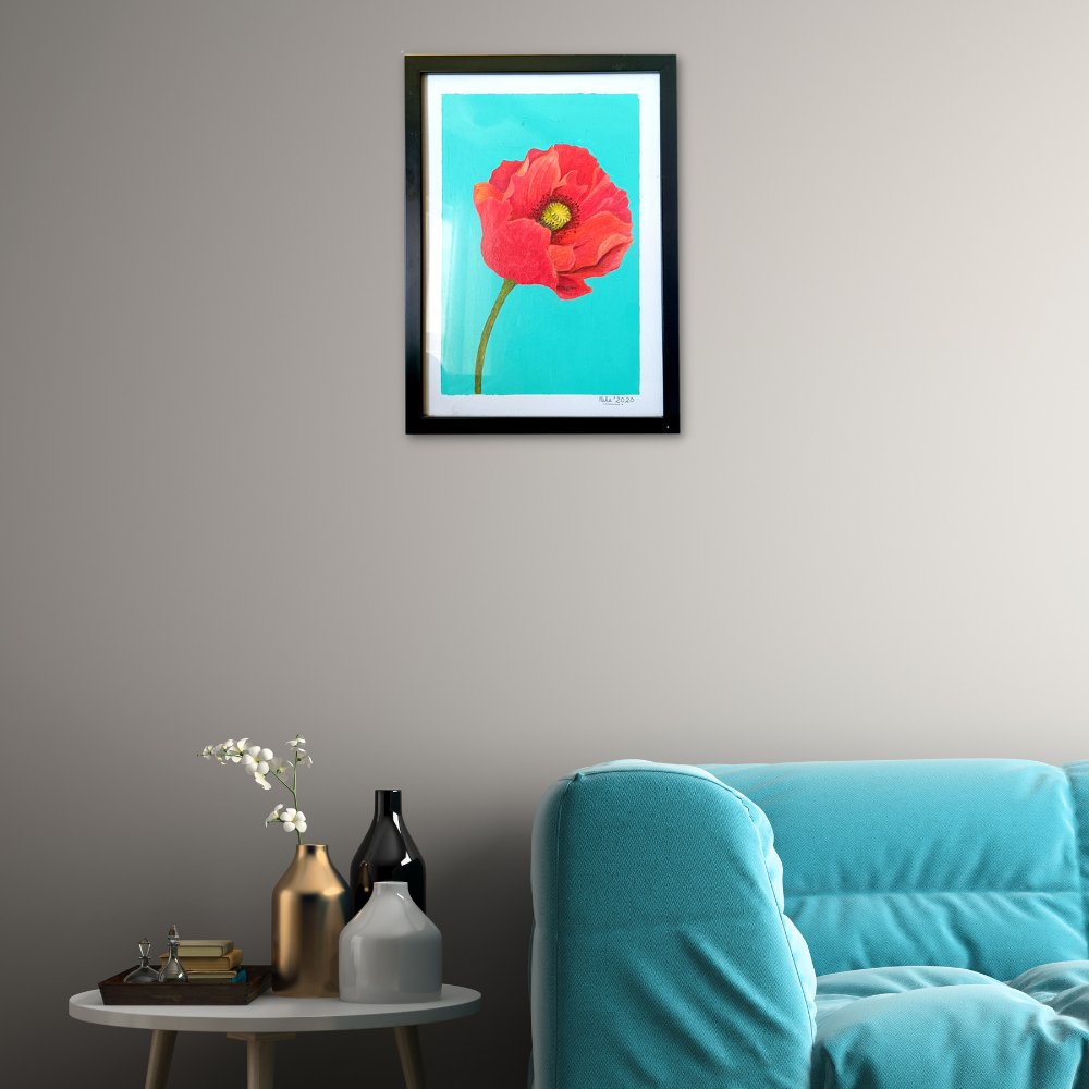 Red Poppy Colour Pencil Painting - Kreate- Painting