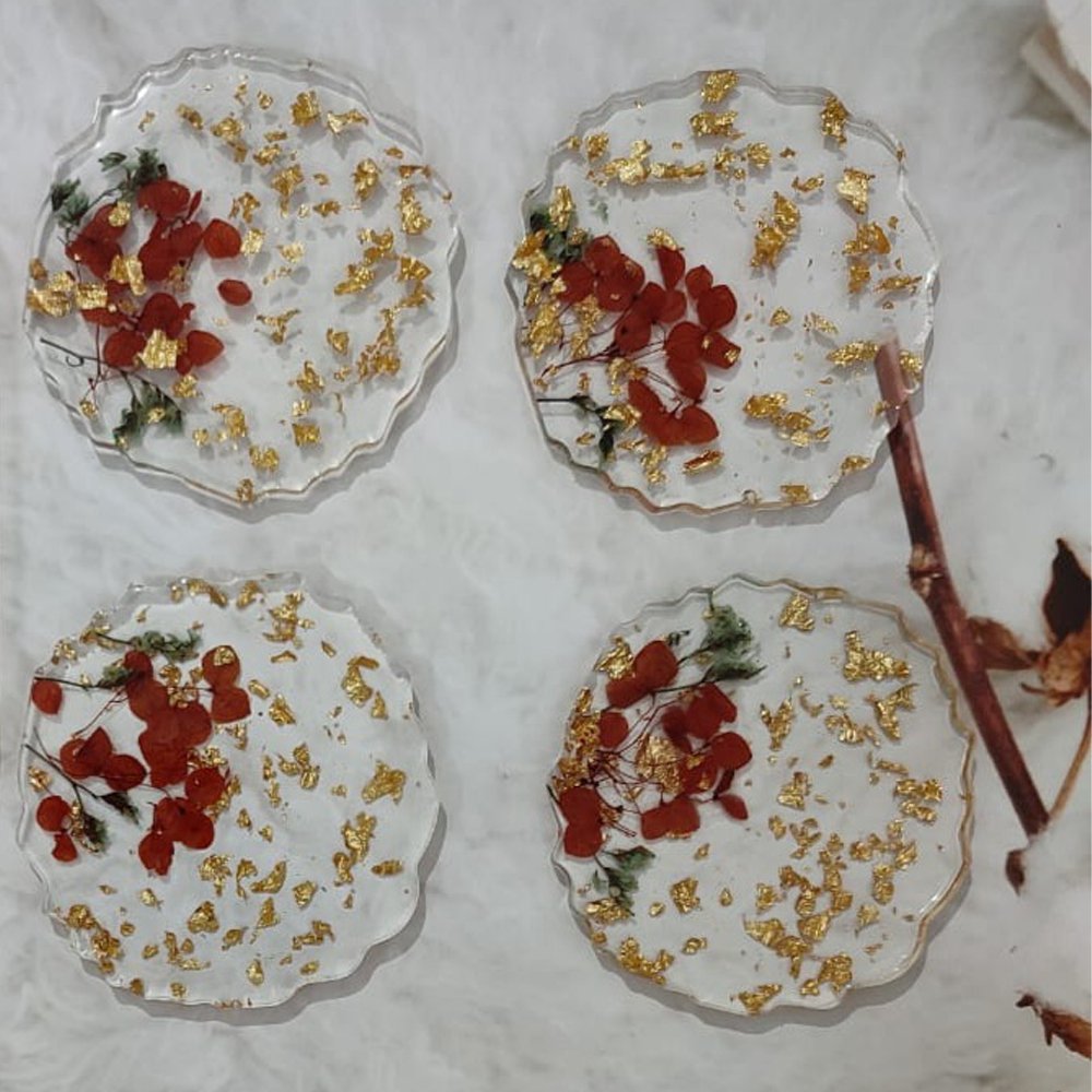 Resin Floral Coaster (Set of 4) - Kreate- Coasters