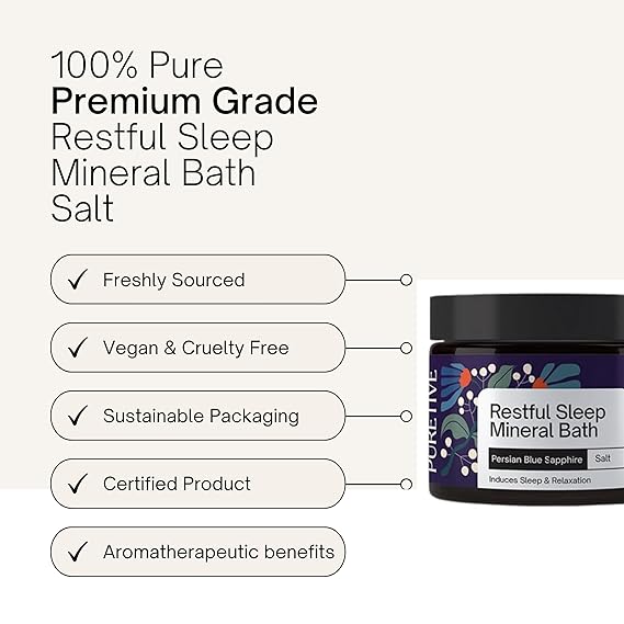 
                  
                    PURETIVE Botanics | Restful Sleep Plant Therapy Bath Salts | Persian Sapphire Blue + Dead Sea + Epsom Salt | 100% Therapeutic Bath salts with Essential Oils (100g) | Reduce Stress, Anxiety & Tension
                  
                