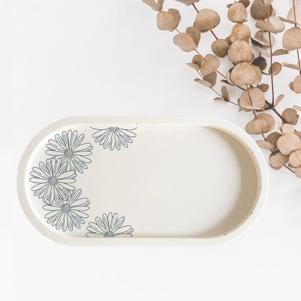 ReStory Eco-resin Trinket and Candle Tray Organiser - Oval - Artwork - White - Kreate- Boxes & Organizers