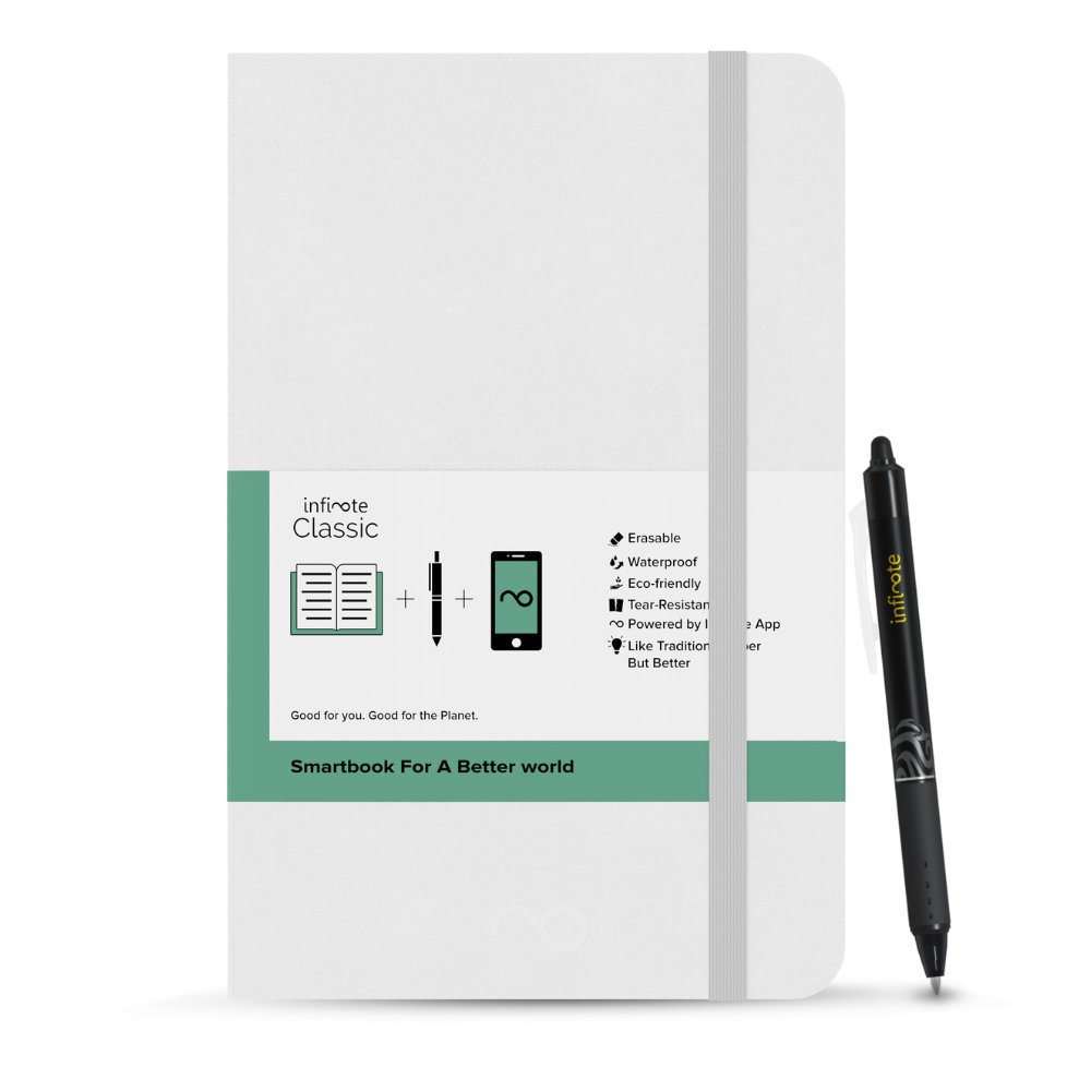 Reusable Stone Paper Smart Notebook - Includes 1 Erasable Pen (White, A5) - Kreate- Notebooks & Diaries