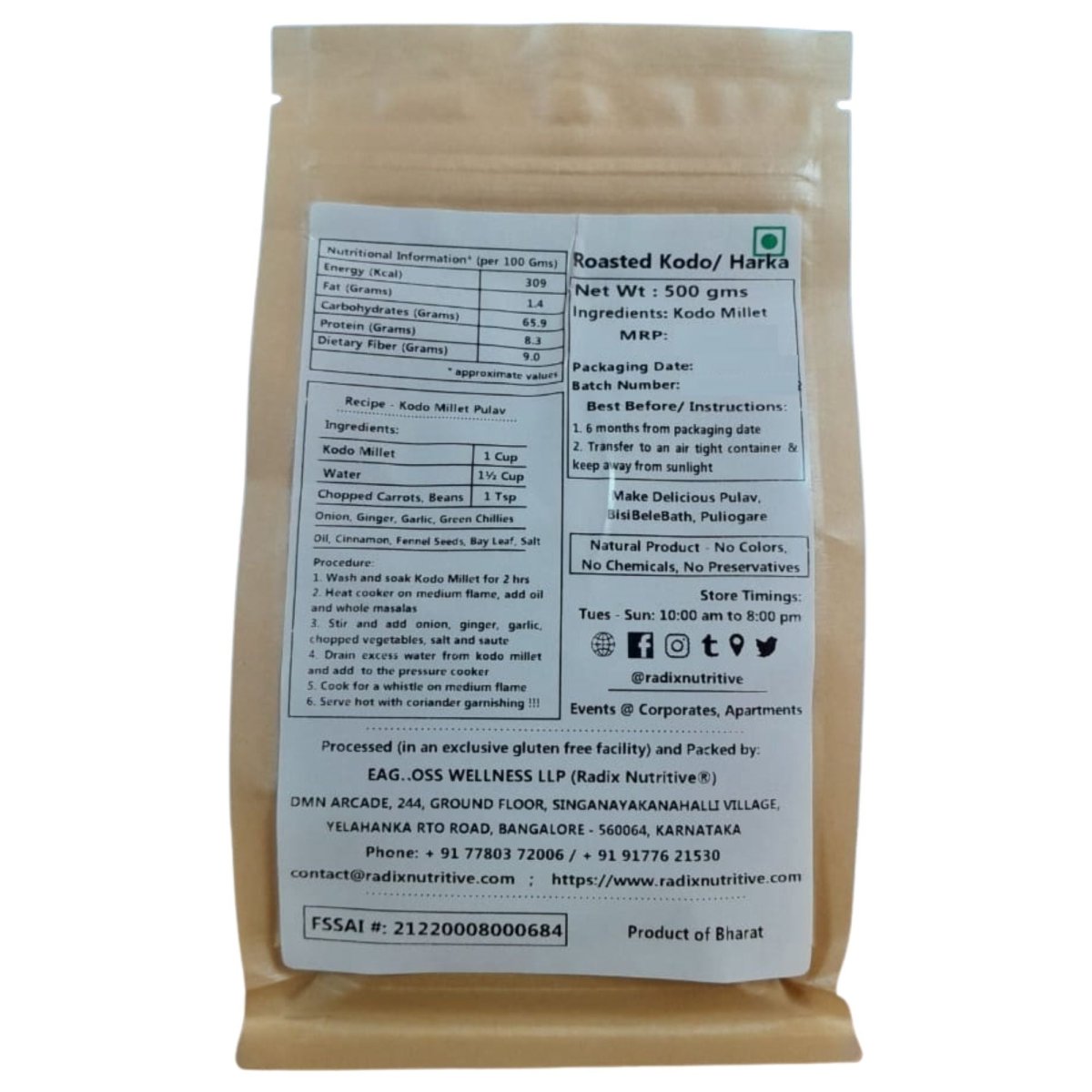 
                  
                    Roasted Kodo Millet (500g) - Kreate- Dals & Pulses
                  
                