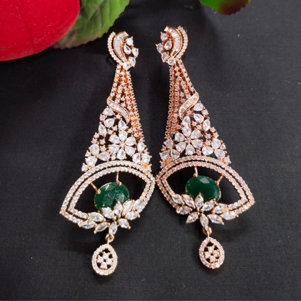 Rose Gold Earrings with Emerald Stone - Kreate- Earrings