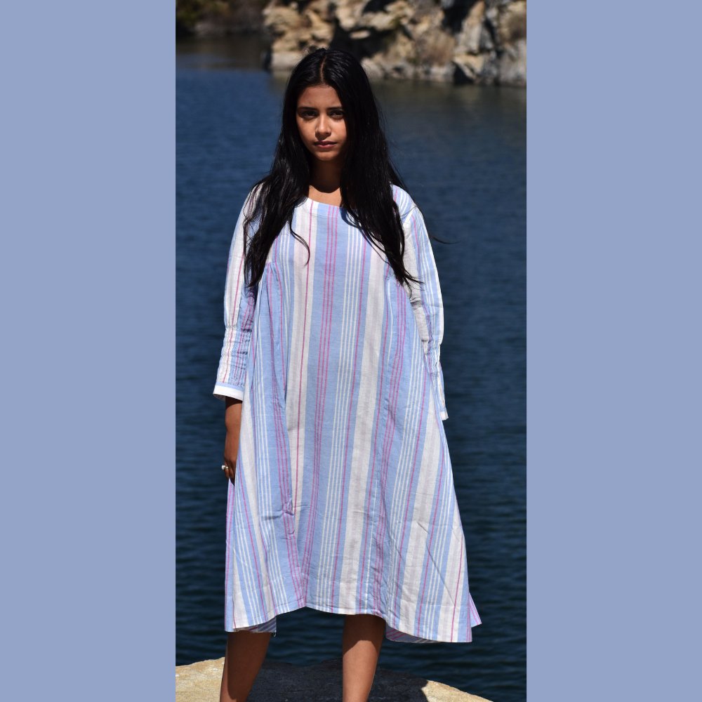 Round Neck Cotton Striped Dress - Kreate- Dresses & jumpsuits