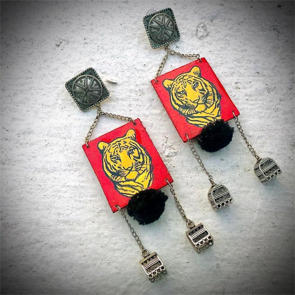 Royal Bengal Tiger Wooden Earrings - Kreate- Earrings