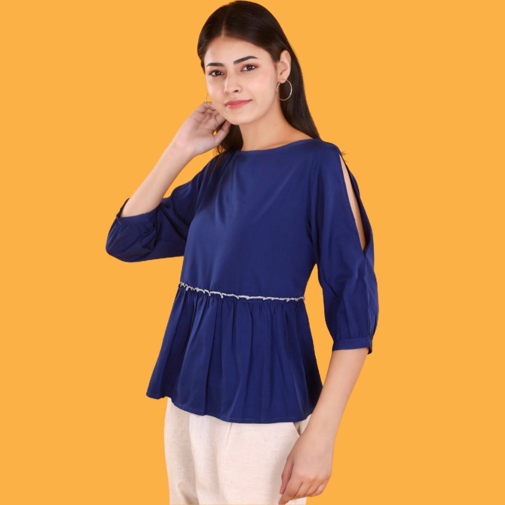 Royal Blue Round Neck Top - Kreate- Tops & T-shirts