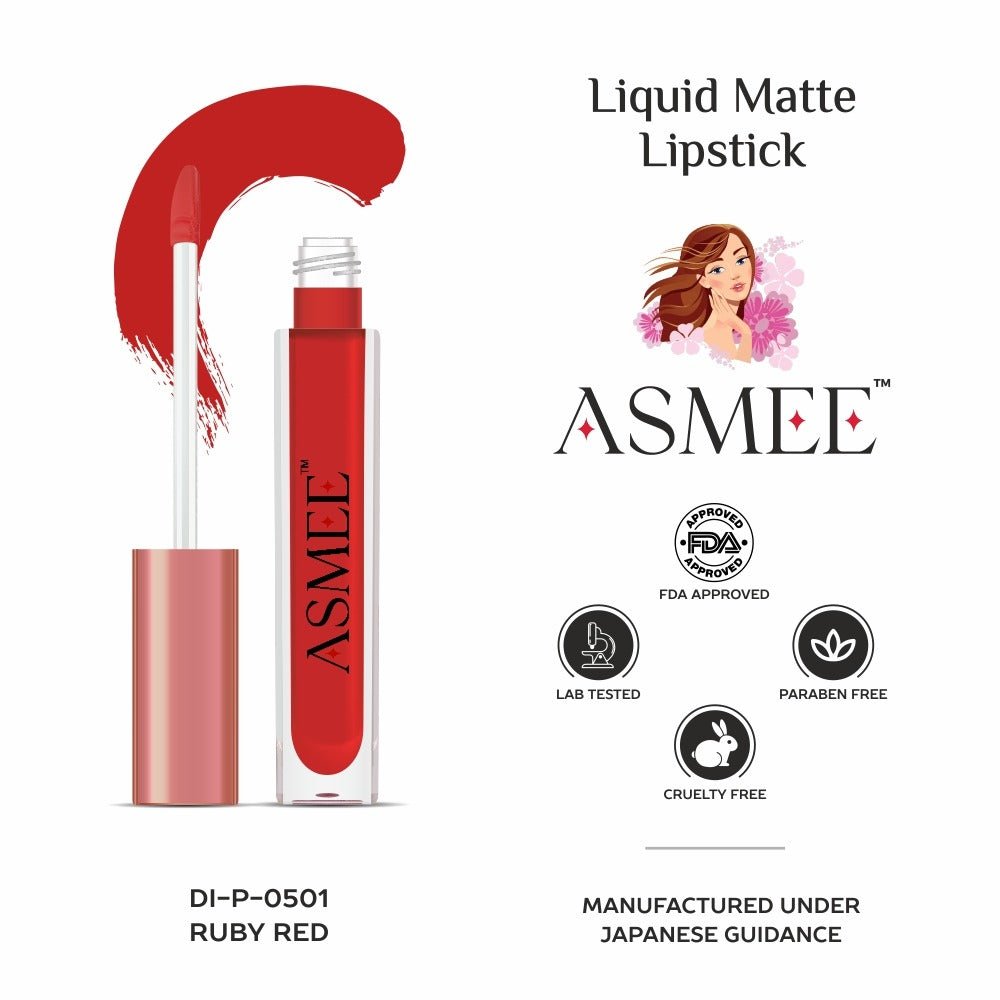 
                  
                    Ruby Red - Asmee Liquid Matte Lipstick (4ml) - Kreate- Lips
                  
                