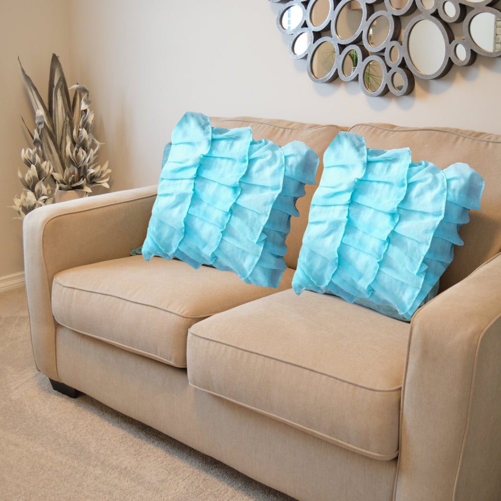 Ruffled Cushion Cover Blue - Kreate- Cushions & Covers