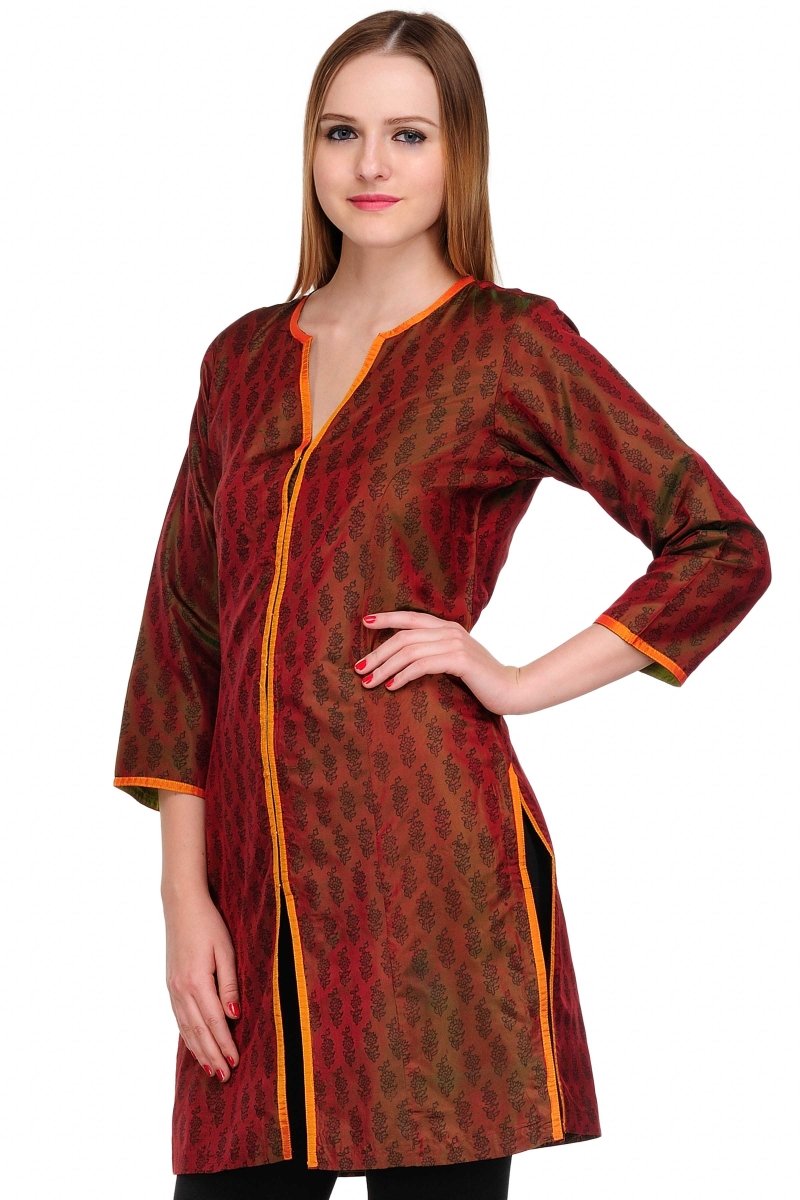 
                  
                    Rust Orange shaded Silk Block Print Tunic - Kreate- Kurtis & Salwar Suits
                  
                