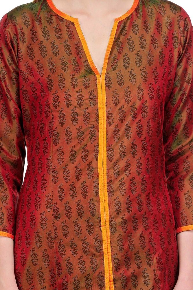 
                  
                    Rust Orange shaded Silk Block Print Tunic - Kreate- Kurtis & Salwar Suits
                  
                