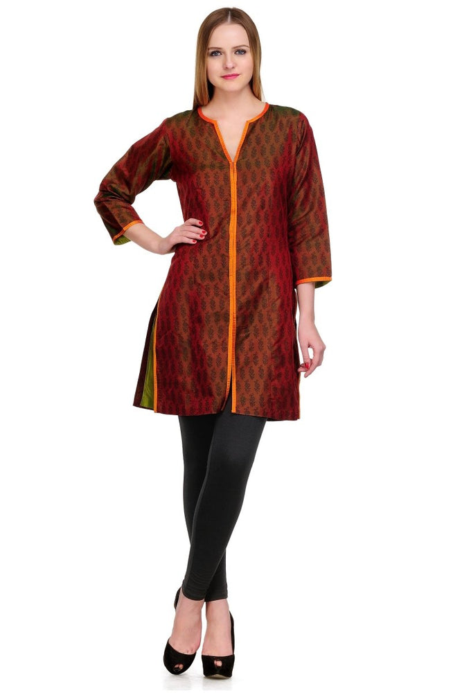
                  
                    Rust Orange shaded Silk Block Print Tunic - Kreate- Kurtis & Salwar Suits
                  
                