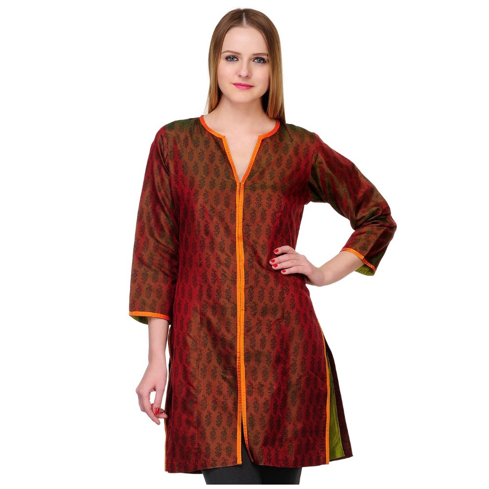 
                  
                    Rust Orange shaded Silk Block Print Tunic - Kreate- Kurtis & Salwar Suits
                  
                