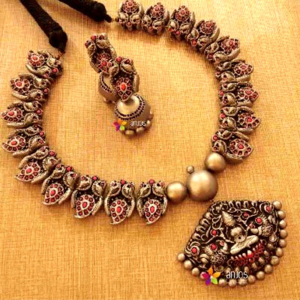 Rustic Brown Terracotta Necklace Set - Kreate- Jewellery Sets