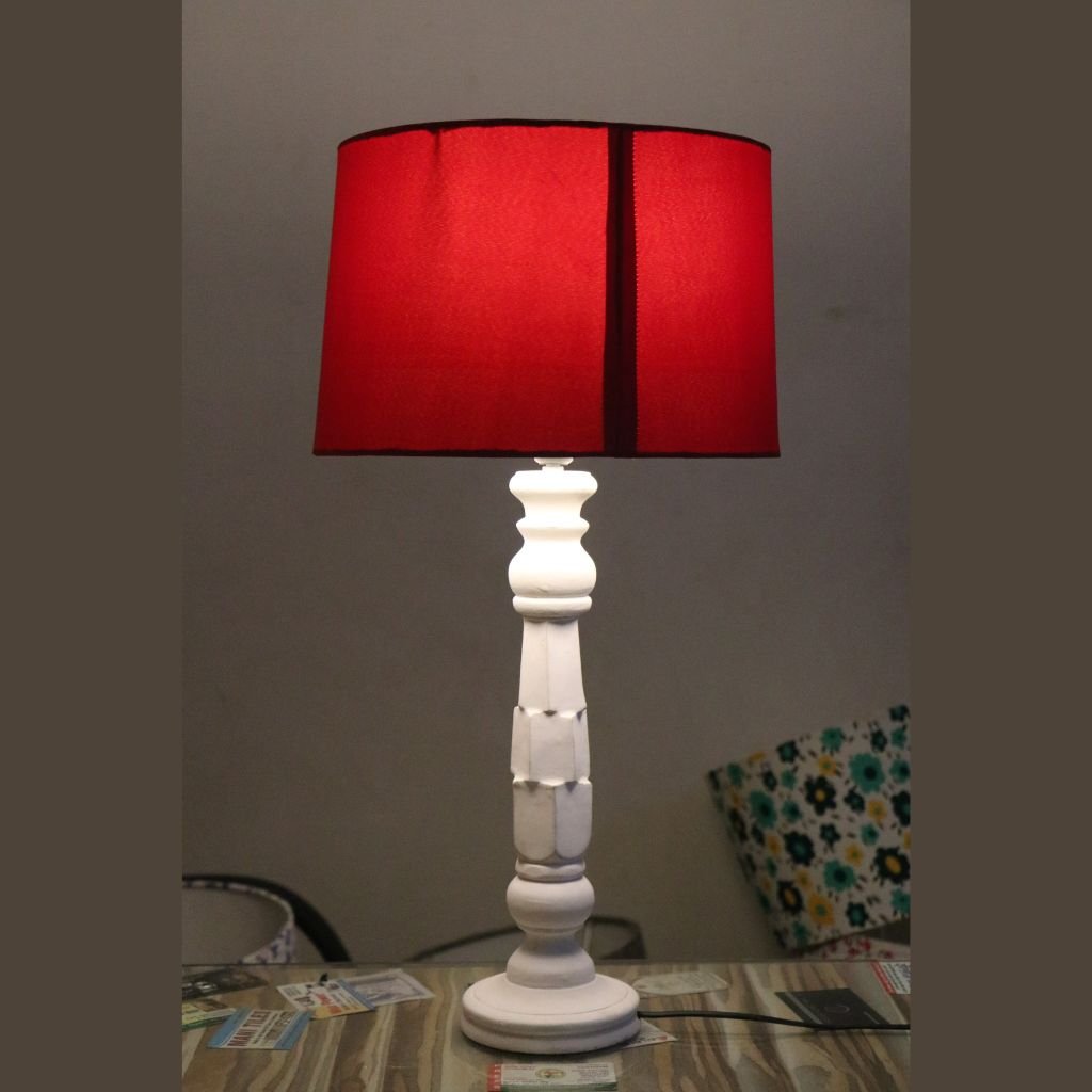 Rustic Handcarved Red Table Lamp - Kreate- Lamps